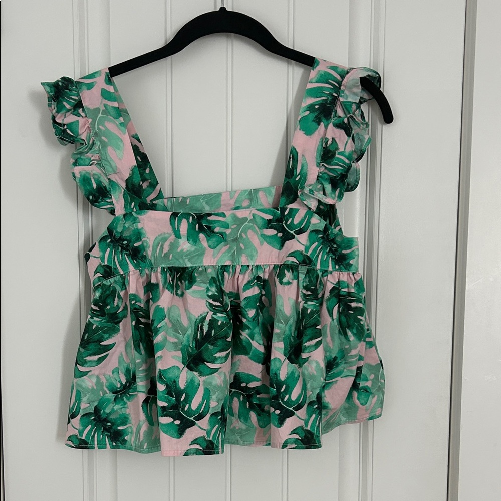 Buddy Love Green Leaf Print Ruffle Top